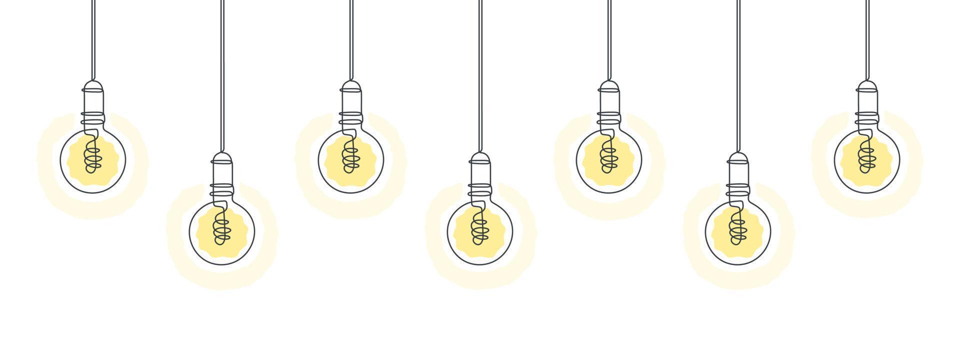 Light bulbs line art design. Line art illustration. One line drawing of electric light bulbs. Vector illustration