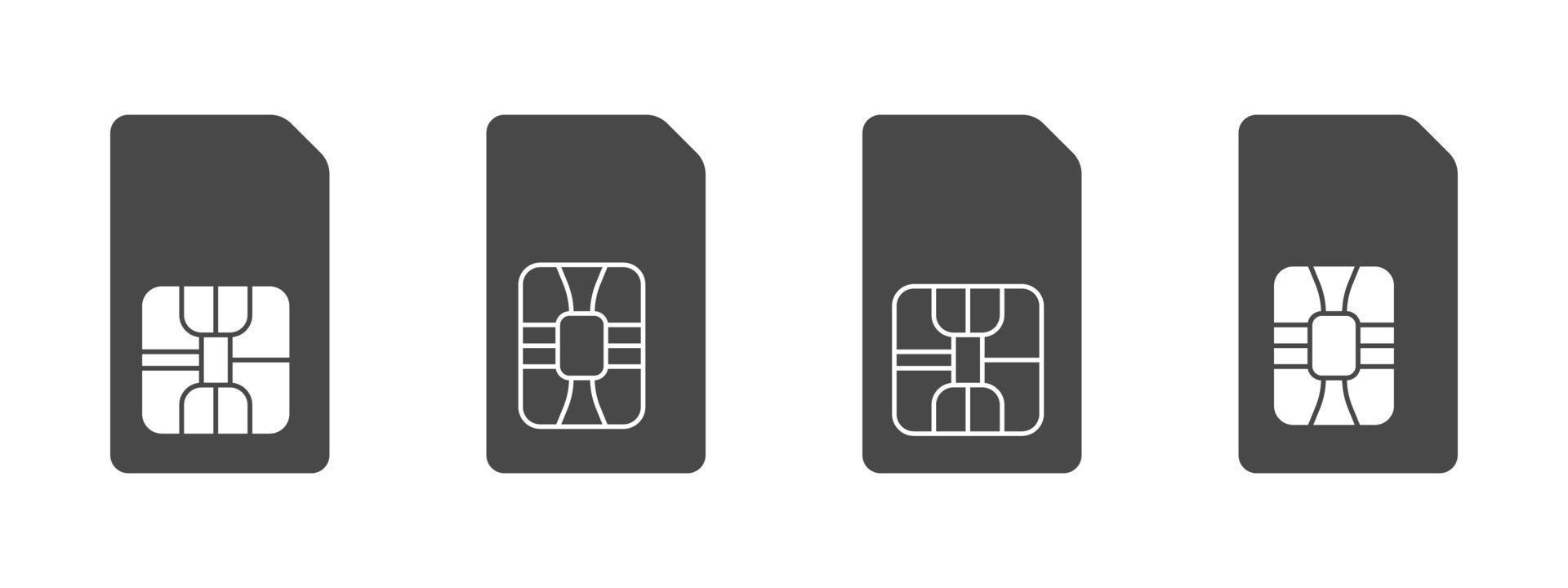 SIM card icons set. Different icons of sim cards of mobile phones. Vector illustration