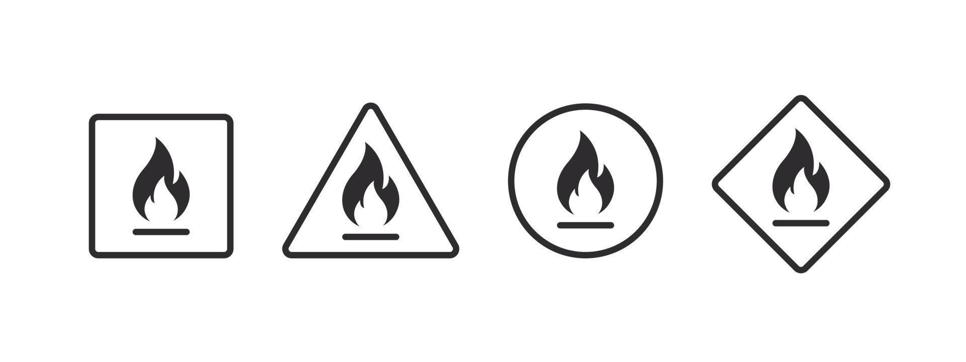 Flammable materials warning sign. Flammable substances icons set. Vector illustration