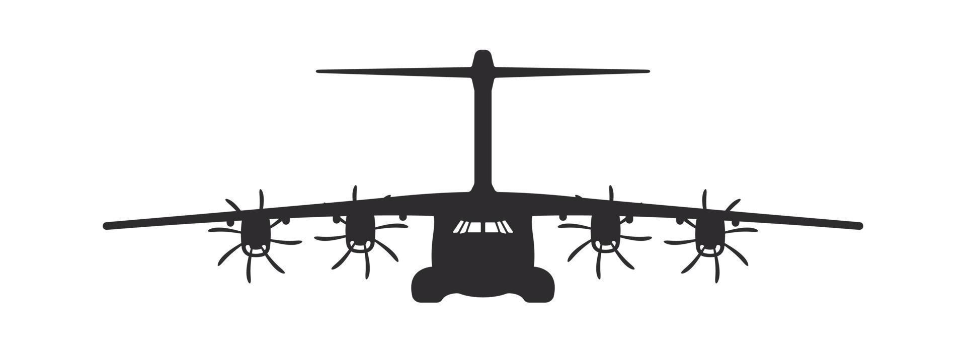 Plane. Propeller military plane. Airplane silhouette front view. Vector image