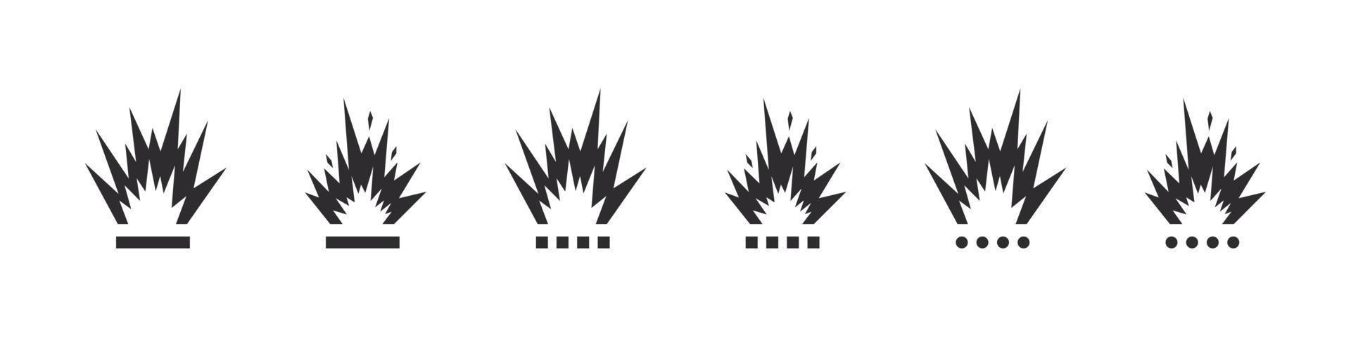 Explosive icons. Warning sign explosives liquids or materials. Explosives substances icons set. Vector icons