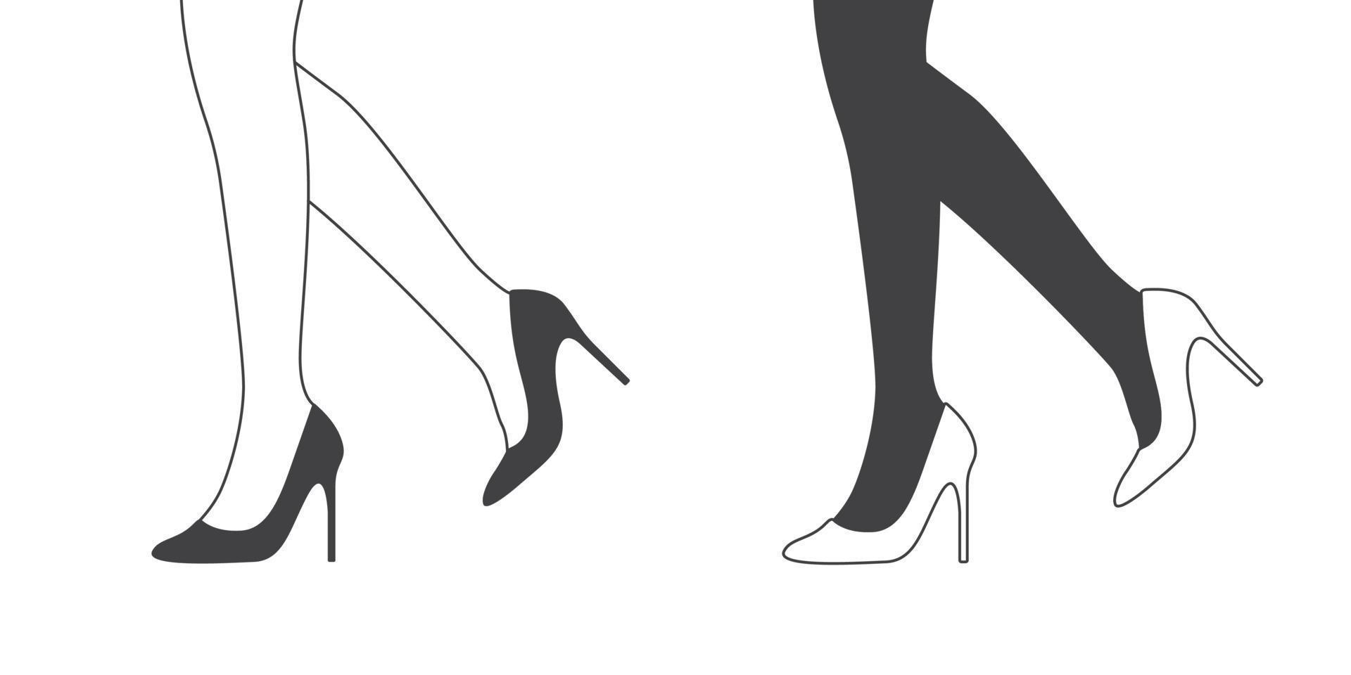 Women's feet in shoes. Women's shoes. Design in flat and linear style. Vector image
