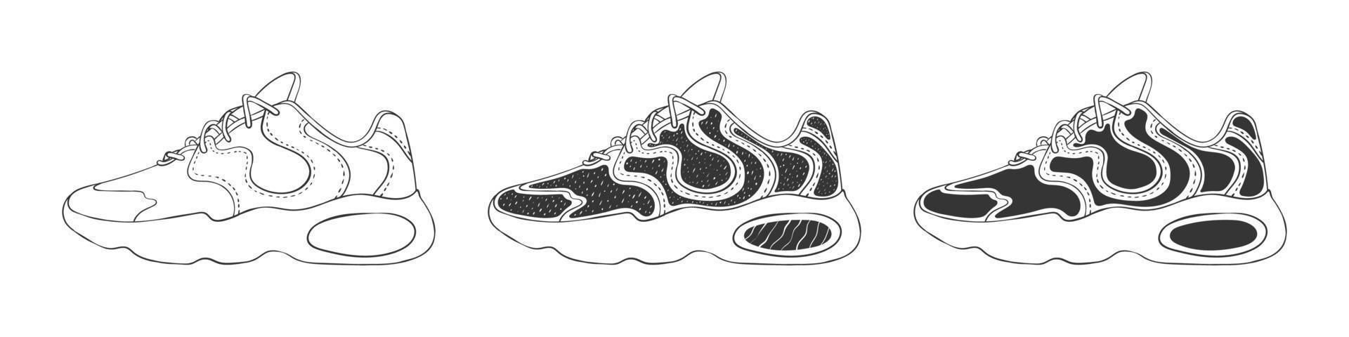 Set of sneakers. Conceptual modern sneakers. Hand-drawn sneakers. Vector image