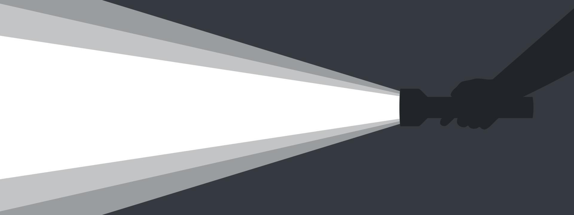 Flashlight in hand. Background with a flashlight for advertising. Ray of light from a flashlight. Vector illustration