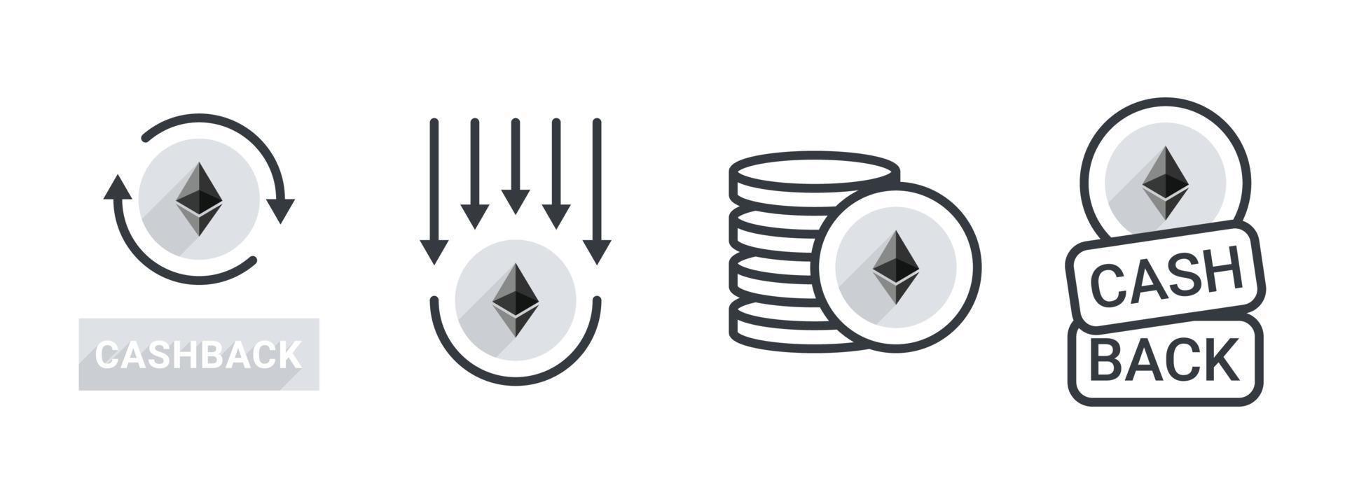 Cashback icon Ethereum set. Cryptocurrency Icons. Return money. Business and finance editable icons. Vector illustration