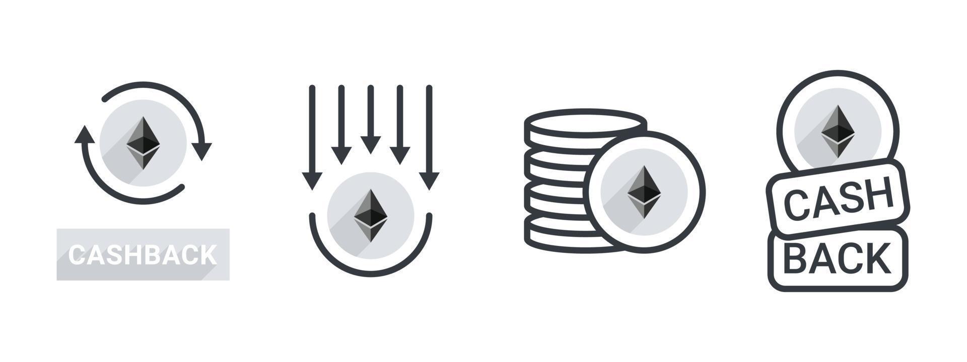 conjunto de ethereum de icono de devolución de dinero. iconos de criptomonedas. devolver el dinero. iconos editables de negocios y finanzas. ilustración vectorial vector