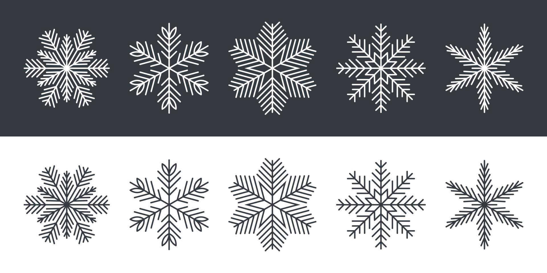 copos de nieve de diferentes formas. copos de nieve en un estilo plano. ilustración vectorial vector