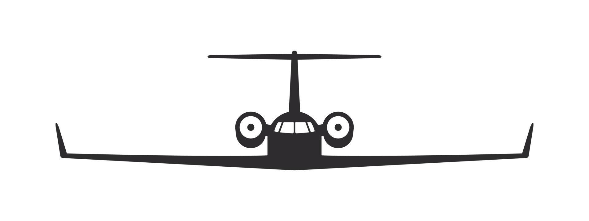 Airplane. Private jet. Airplane silhouette front view. Flight transport symbol. Vector image