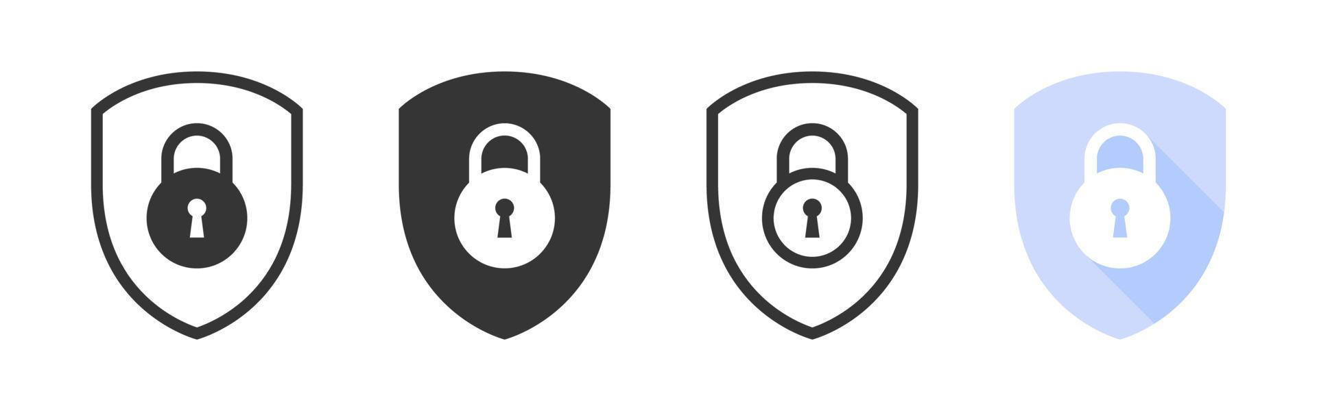 Lock icon set. Lock sign with shield. Padlocks flat and linear style. Vector illustration