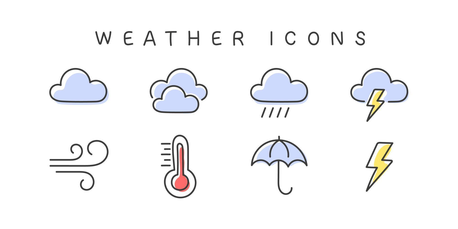 Weather Icons. Meteorology icons elements. Weather web icons in modern style. Vector illustration