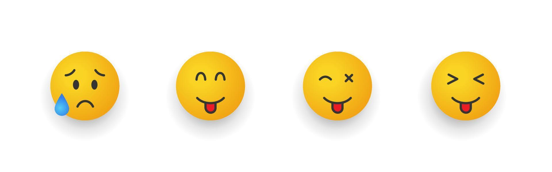 Icon Smile Emoji. Cartoon emoji set. Smiley faces different reactions. Vector illustration