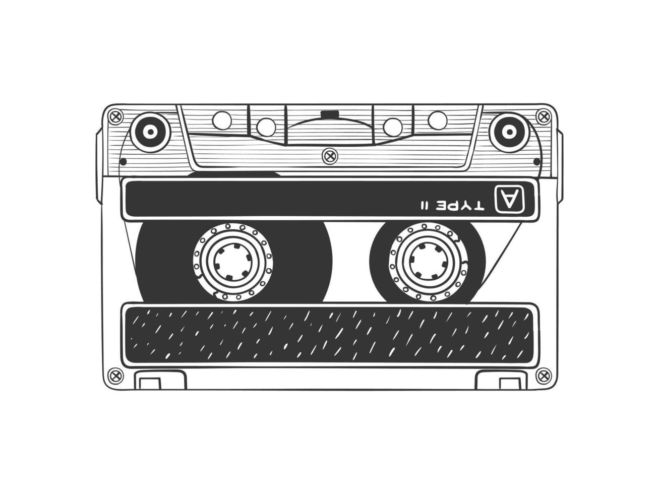 cinta de audio. Cassette compacto texturizado. casete de audio dibujado a mano. estilo de boceto ilustración vectorial vector