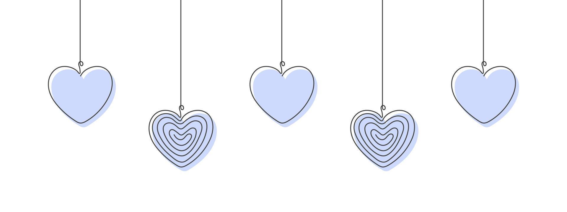 corazones dibujados en una línea. elementos navideños. tema de navidad ilustración vectorial vector