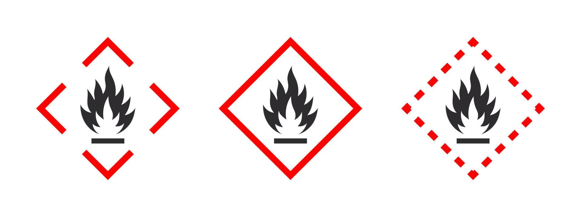 Flammable materials warning sign. Pictogram for flammable substances