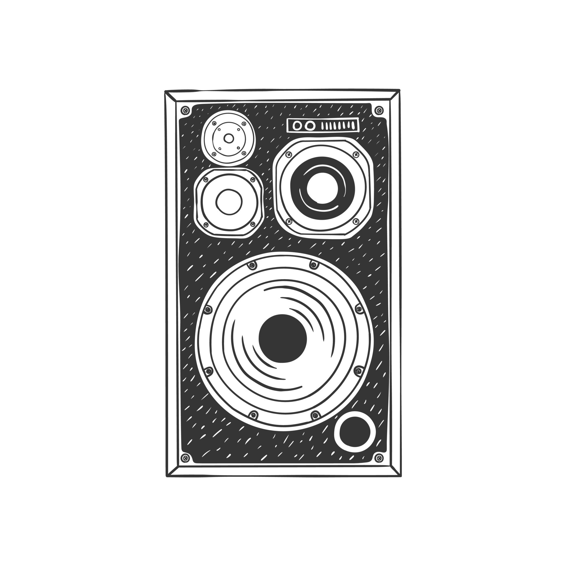 Audio speaker. Retro speaker image. Hand drawn speaker. Sketch style