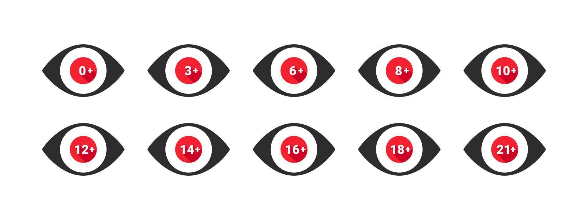 Age restriction icons set. Mark age limit. Eye with age restriction. Vector icons