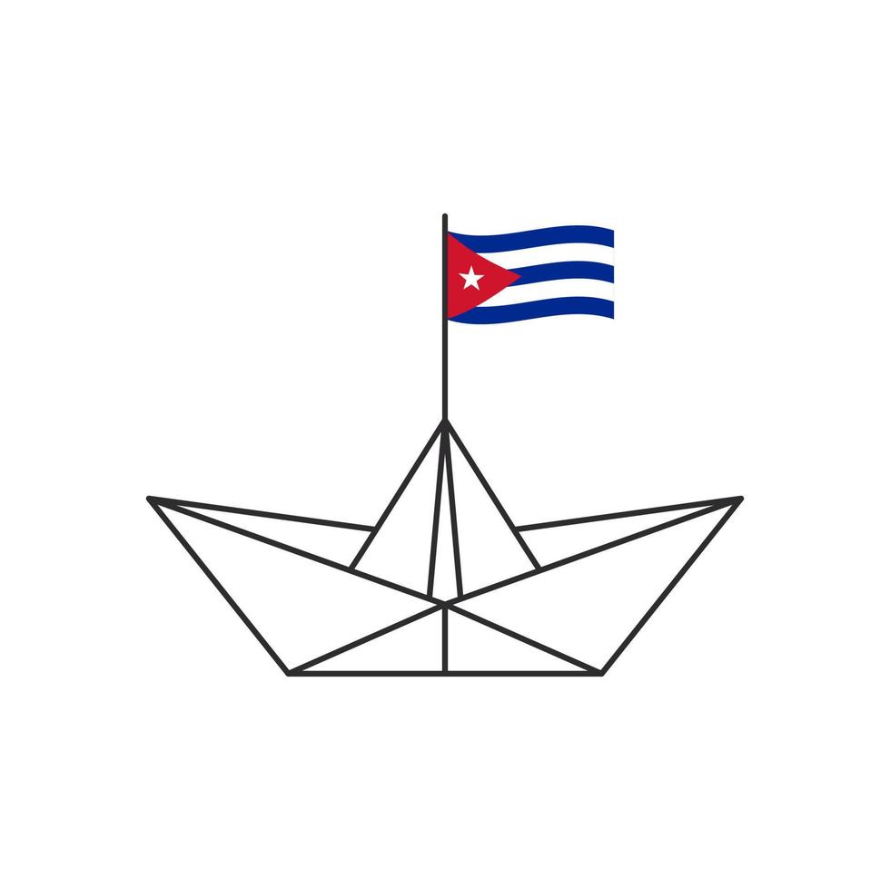 Paper boat icon. A boat with the flag of Cuba. Vector illustration