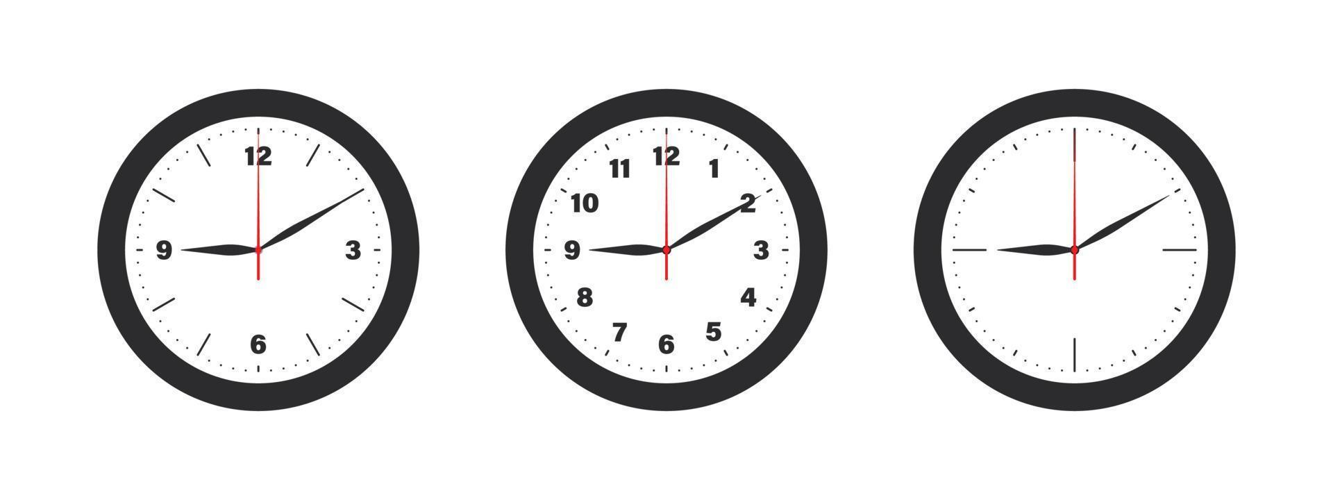 Wall Clock. Watches with different dials. Simple classic wall clock. Vector illustration