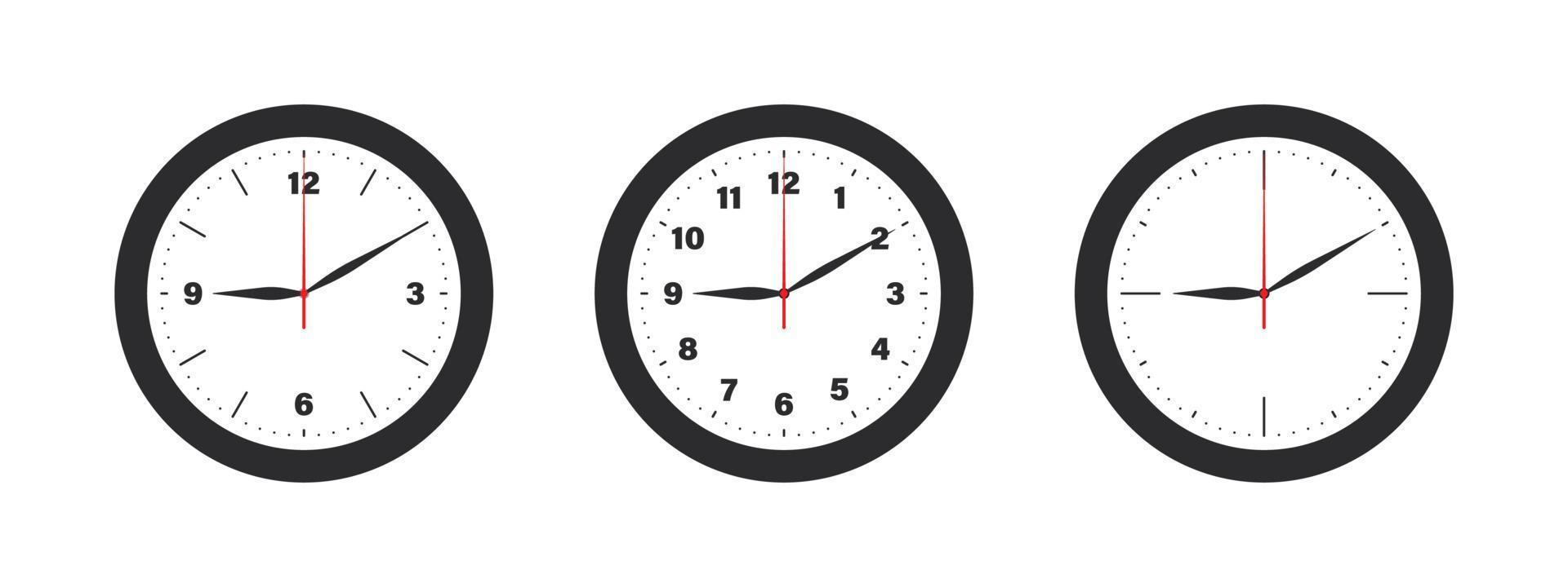 reloj de pared. relojes con diferentes esferas. reloj de pared clásico simple. ilustración vectorial vector