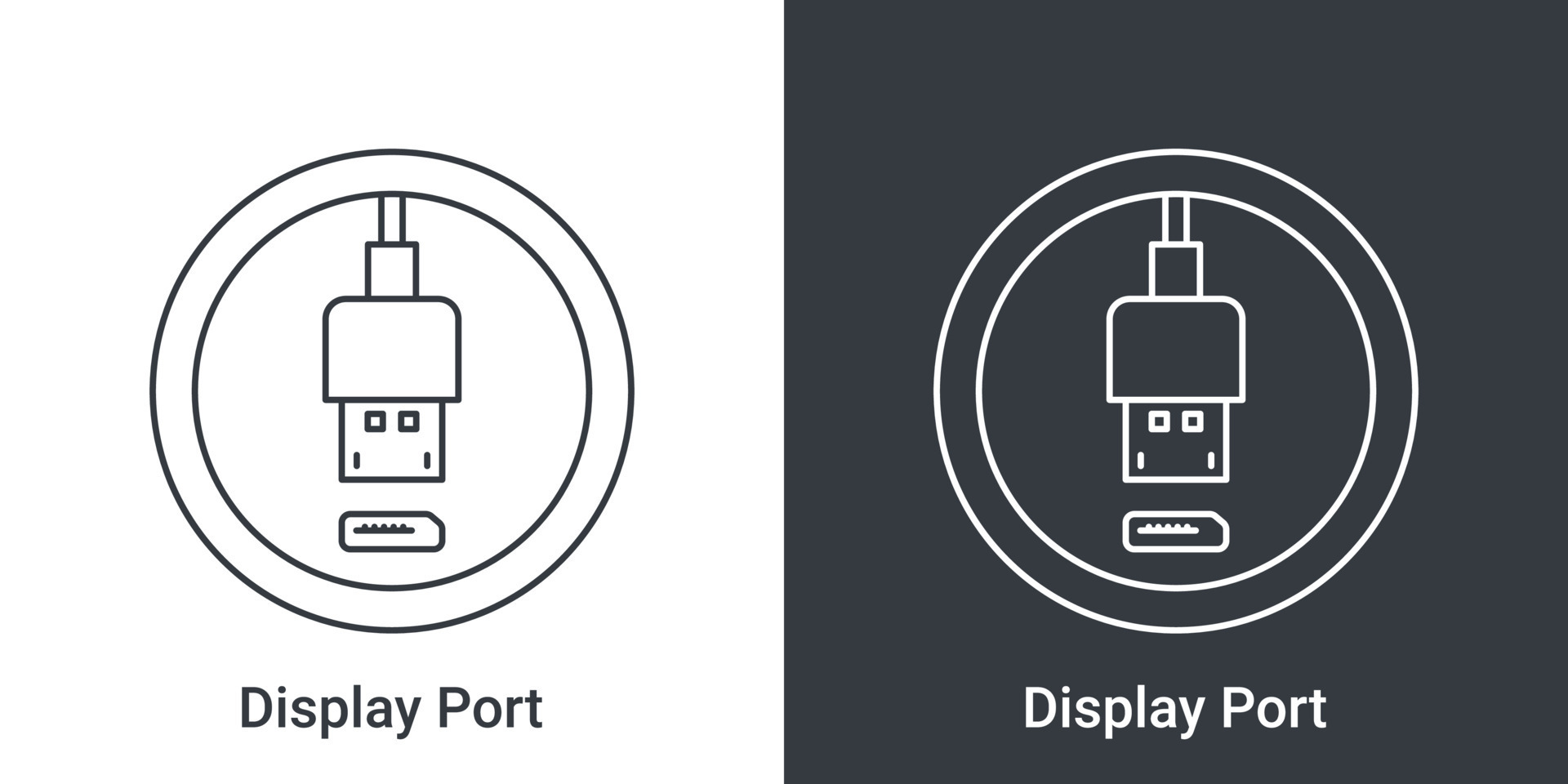 icono de puerto de visualización. signos de conectores de computadora. icono de conectores