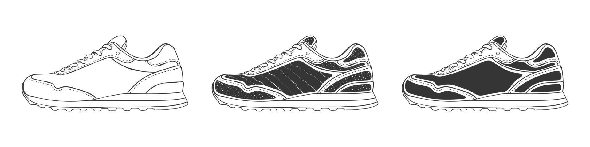 zapatillas de deporte de hombre o mujer. zapatillas modernas. zapatillas de deporte dibujadas a mano. imagen vectorial vector