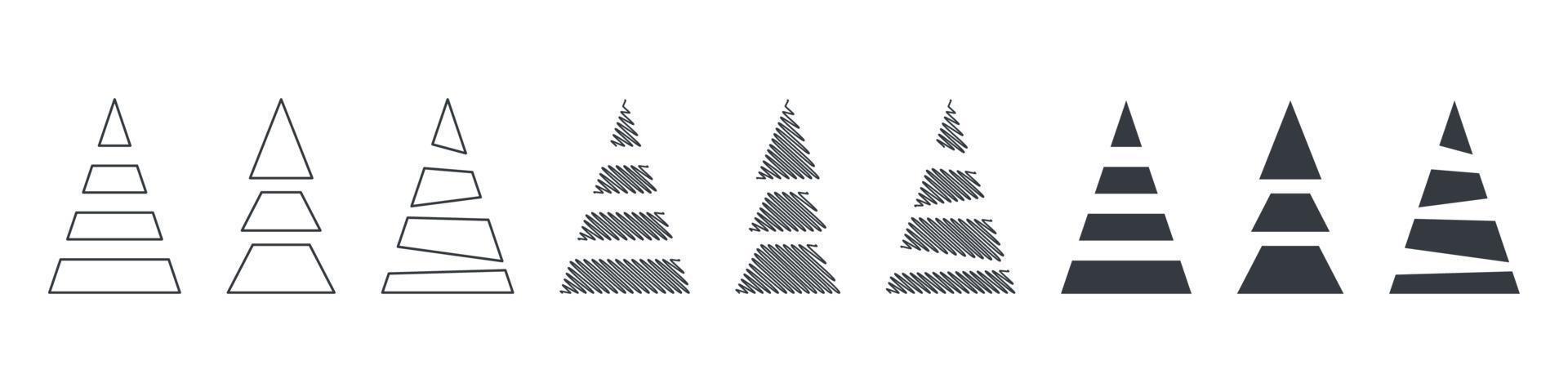 Christmas tree icons. Elements for Christmas design. Christmas trees of different shapes and styles. Vector illustration