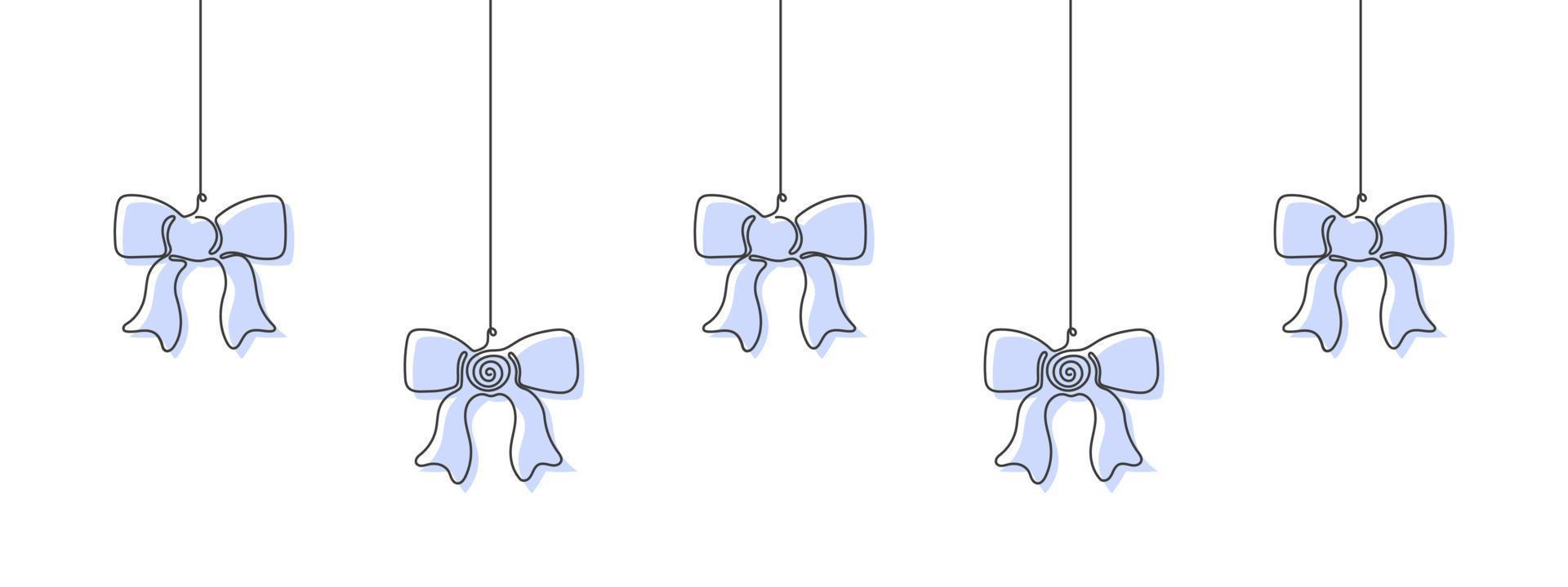 One line style bows. Christmas or New Year's Elements. Vector illustration
