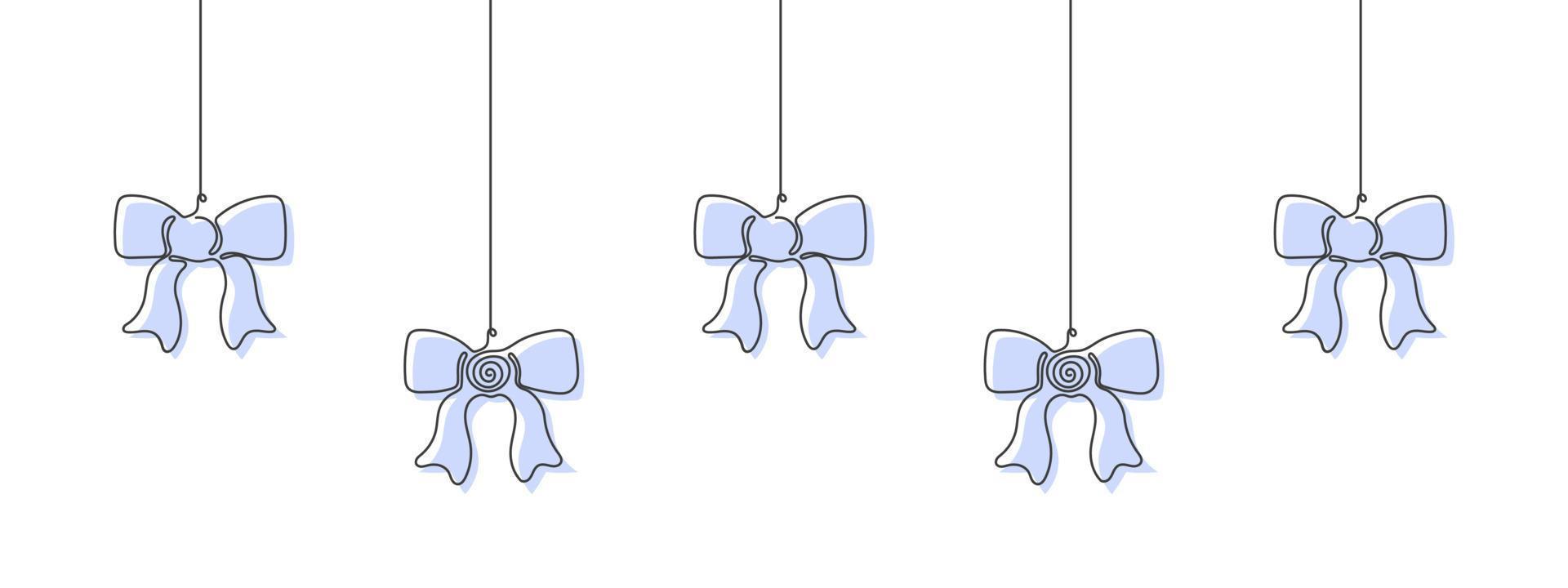 One line style bows. Christmas or New Year's Elements. Vector illustration