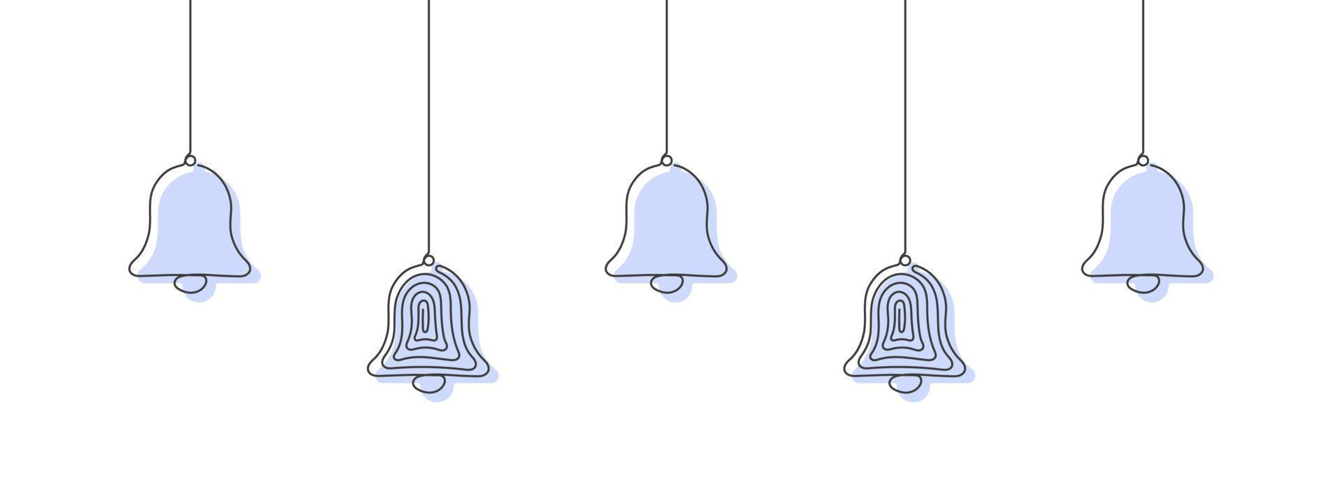 One line style bells. Christmas or New Year's Elements. Vector illustration