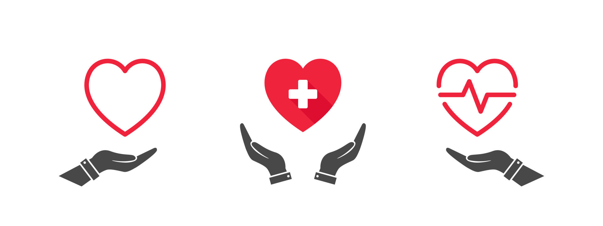 Medical icons. The concept of health icons. Heart icon on hand. Vector