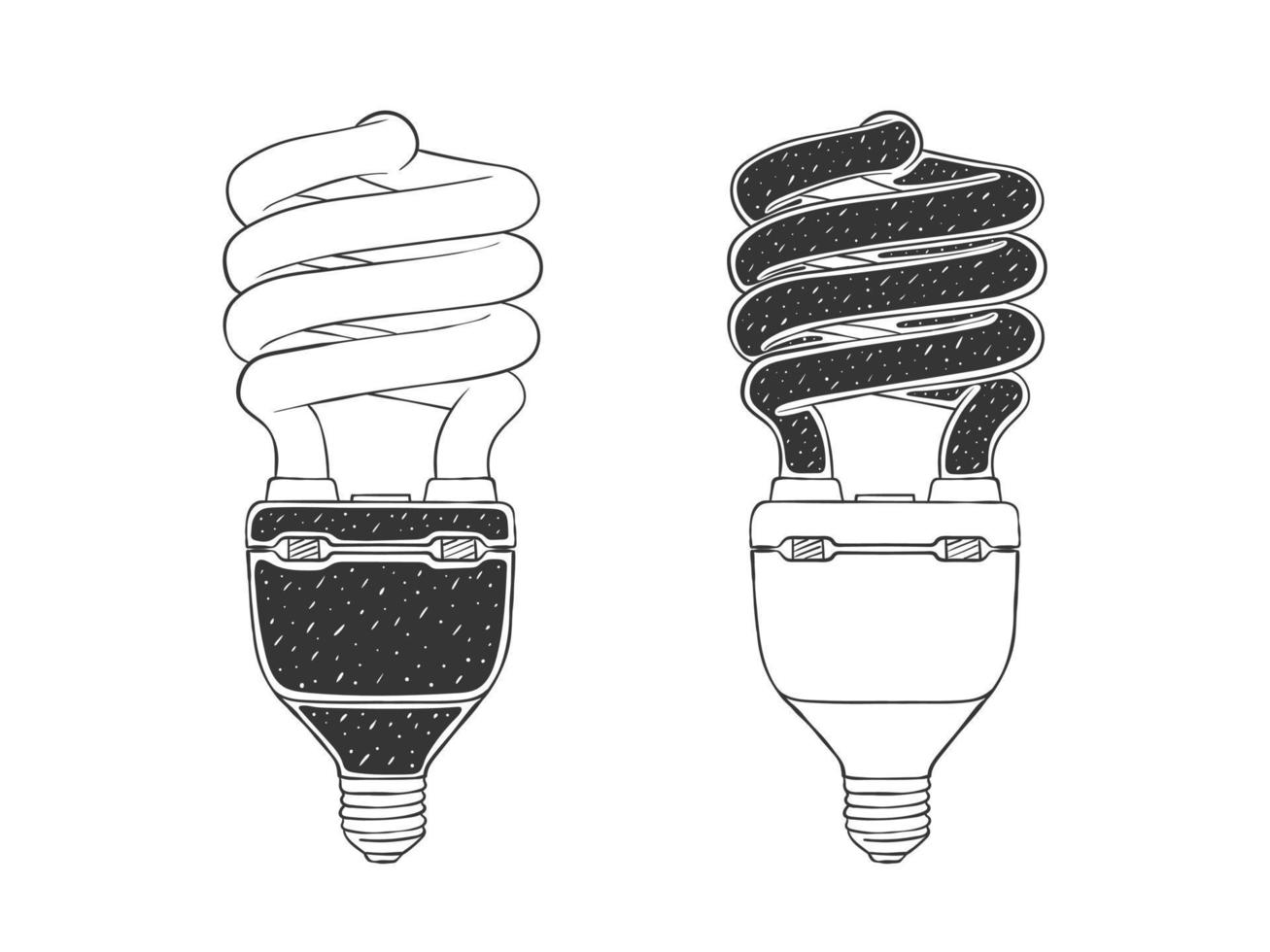 Light bulbs doodle, hand drawn idea icons. Two light bulb sketch. Vector illustration