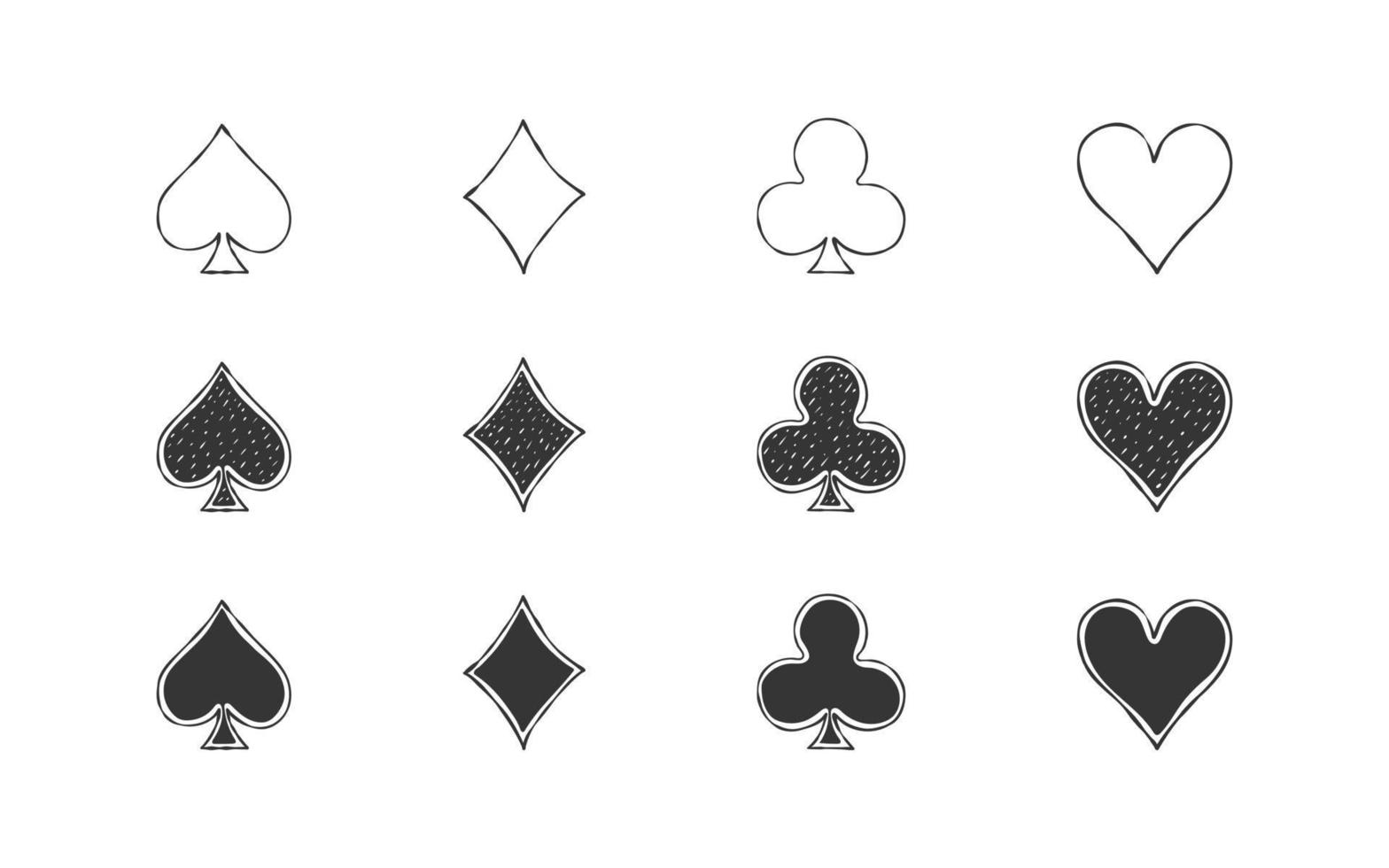 iconos de juego de cartas. símbolos del palo de las cartas. palo de naipes. imagen vectorial vector