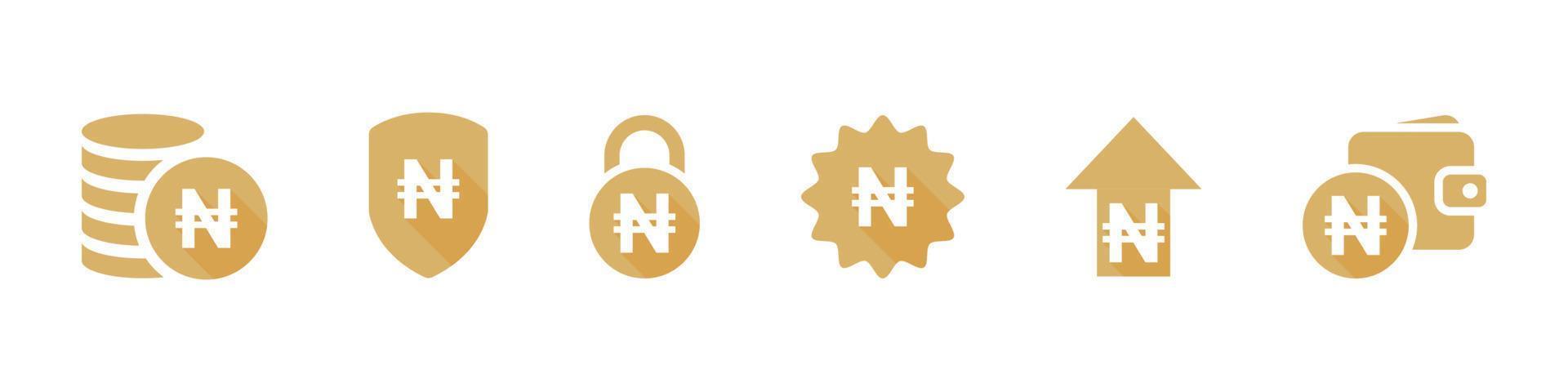 Icons of currencies. Financial icons of the Nigerian naira. Money icons. A simple set of tax related icons. Vector illustration