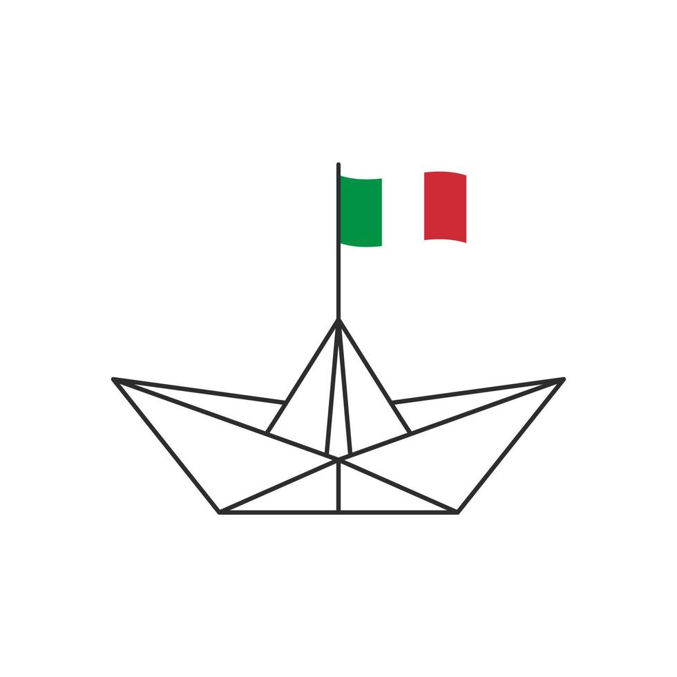 icono de barco de papel. un barco con la bandera de italia. ilustración vectorial vector