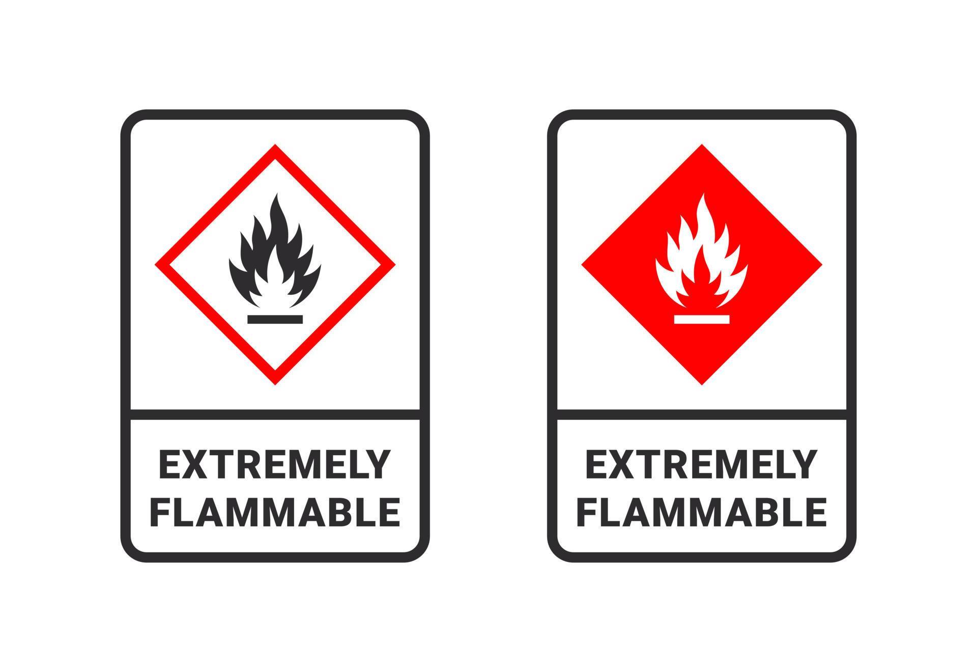Flammable signs. Sign danger flammable liquids or materials. Flammable