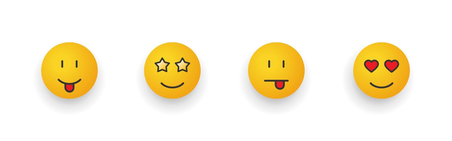 conjunto de iconos de emoticonos. emoji de dibujos animados caras sonrientes con diferentes emociones. Imágenes de vectores