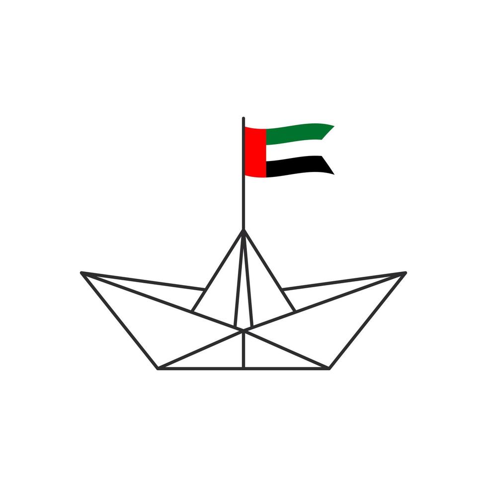 Paper boat. Boat with the flag of the United Arab Emirates. Vector illustration