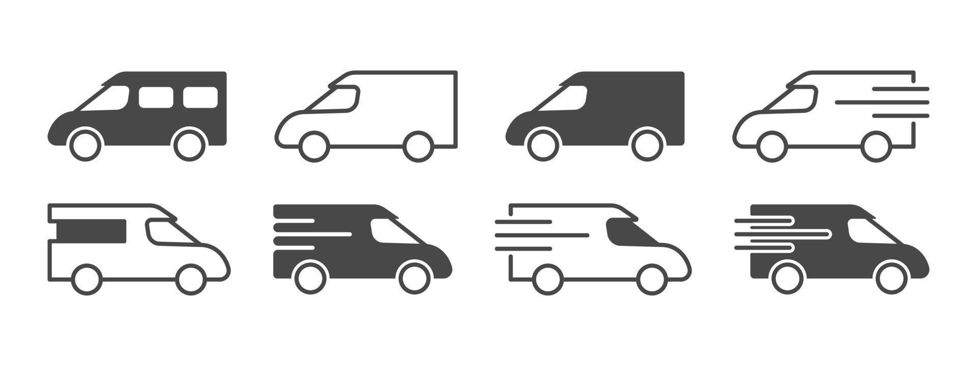 Delivery icons. Simple minivan icons. Delivery service icons. Vector illustration