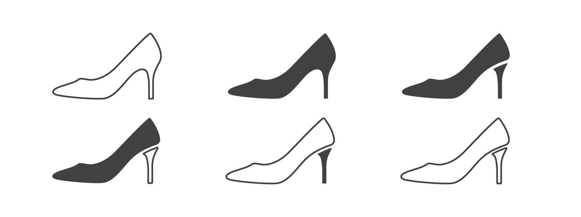 Women's shoes. Womens shoes icons. Icons in flat and linear style. Vector graphics