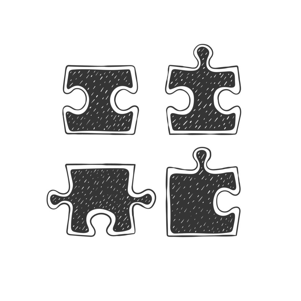 Puzzle pieces. Concept of different puzzles. Hand drawn icons. Vector illustration