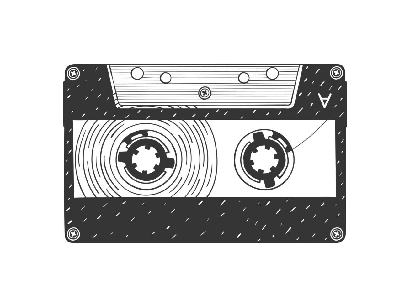 Audio cassette. Compact Cassette image. Hand drawn audio cassette. Sketch style. Vector image