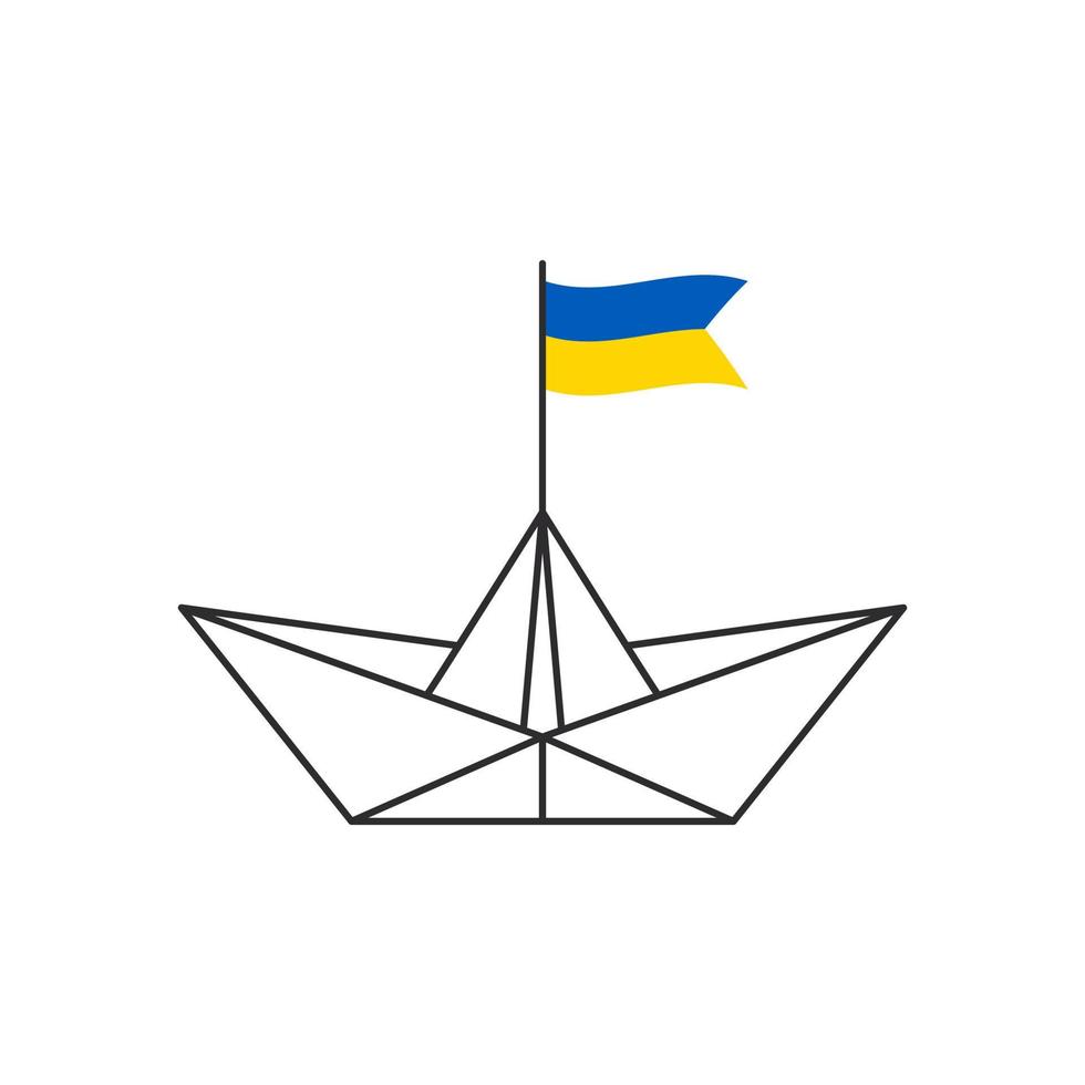 Paper boat icon. A boat with the flag of Ukraine. Vector illustration