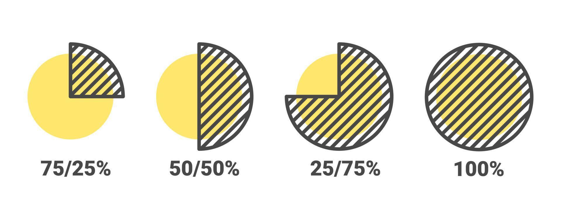 Graph icons. Part icons in percentages. Fractions portion concept. Vector illustration