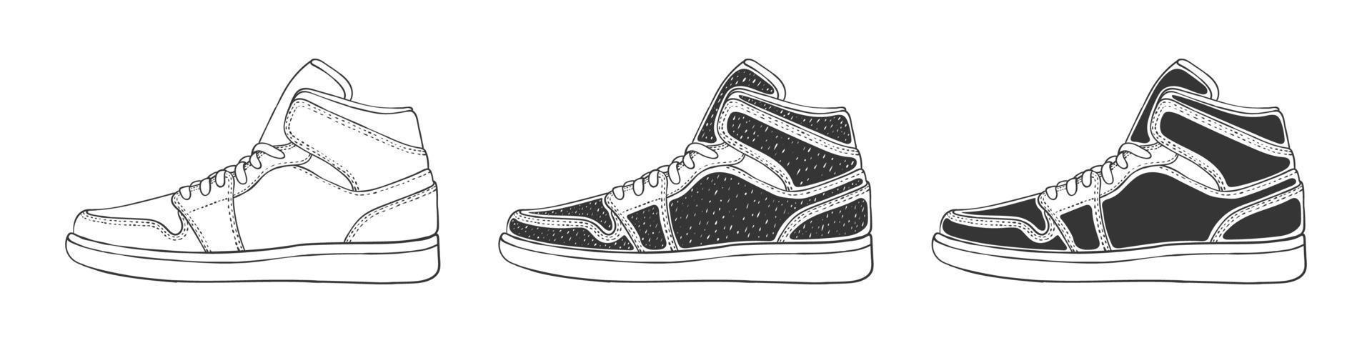 conjunto de zapatillas modernas. iconos de zapatillas. calzado de moda. zapatos de estilo dibujados a mano. imagen vectorial vector