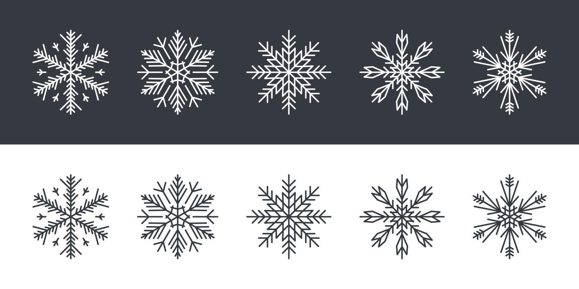 conjunto de copos de nieve. copos de nieve de diferentes formas. copos de nieve en un estilo plano. ilustración vectorial vector