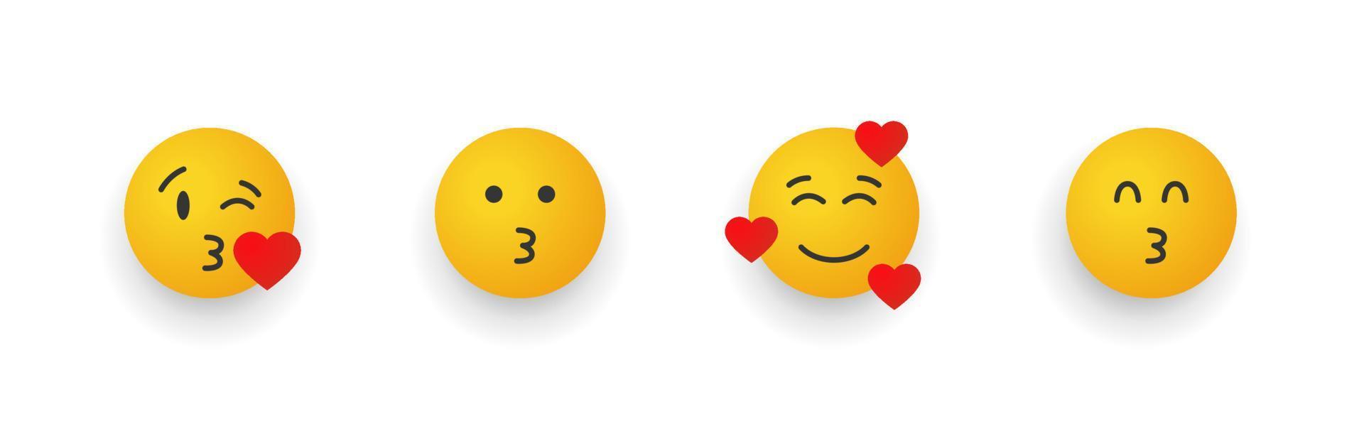 icono sonrisa emoji. emoji de dibujos animados con corazones. emoji sonriente diferentes reacciones. ilustración vectorial vector