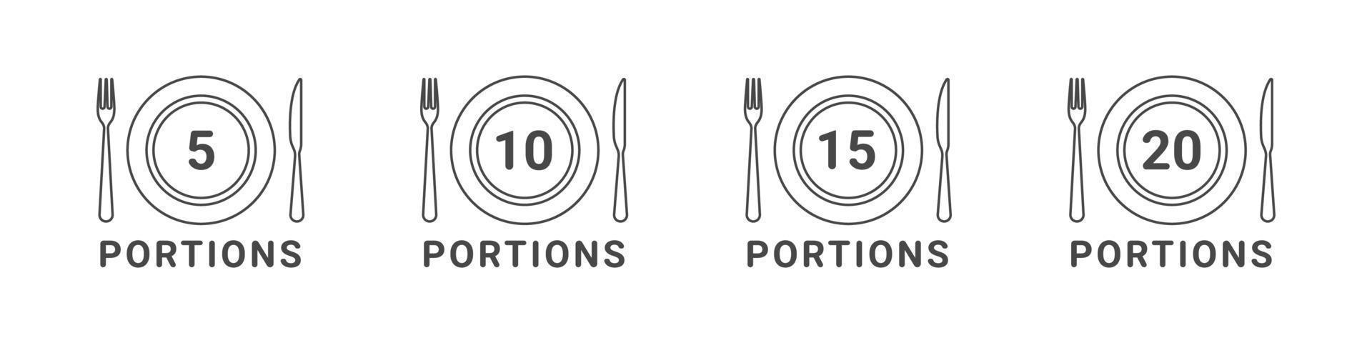 iconos de porciones de comida y comida. signos de porciones en un estilo plano. ilustración vectorial vector