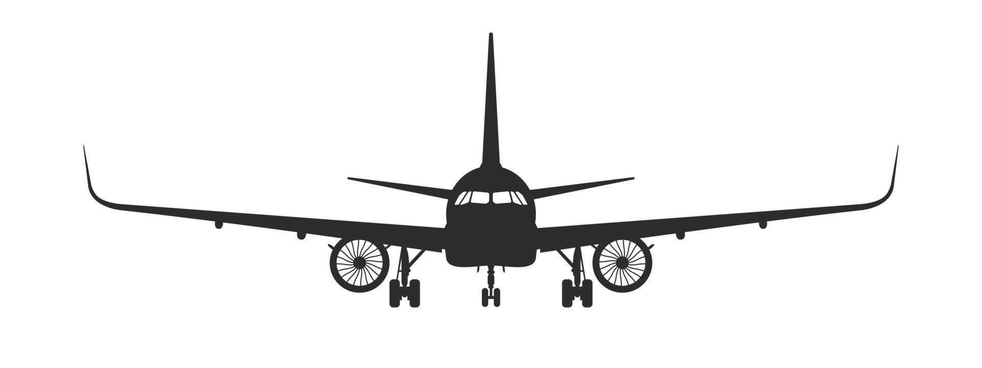 Plane. Airplane silhouette front view. Passenger plane concept. Vector image