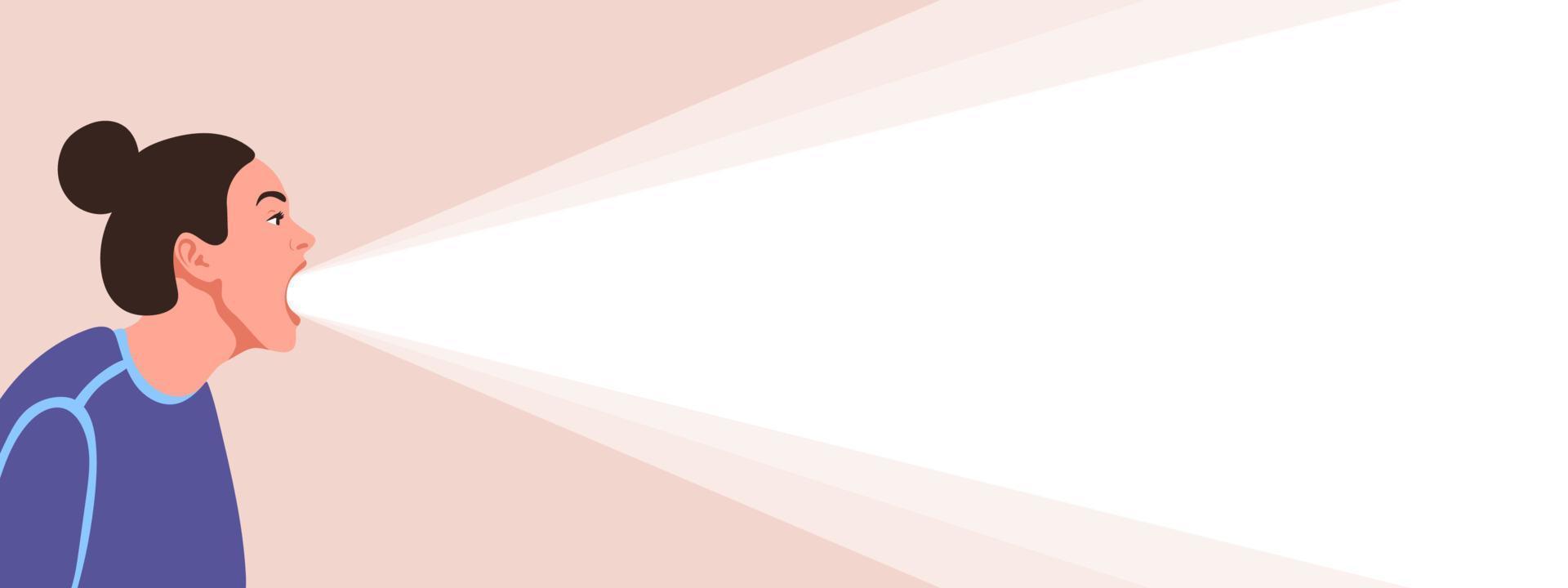 Screaming Girl. A ray of light from the head. Conceptual background or banner for advertising. Vector illustration