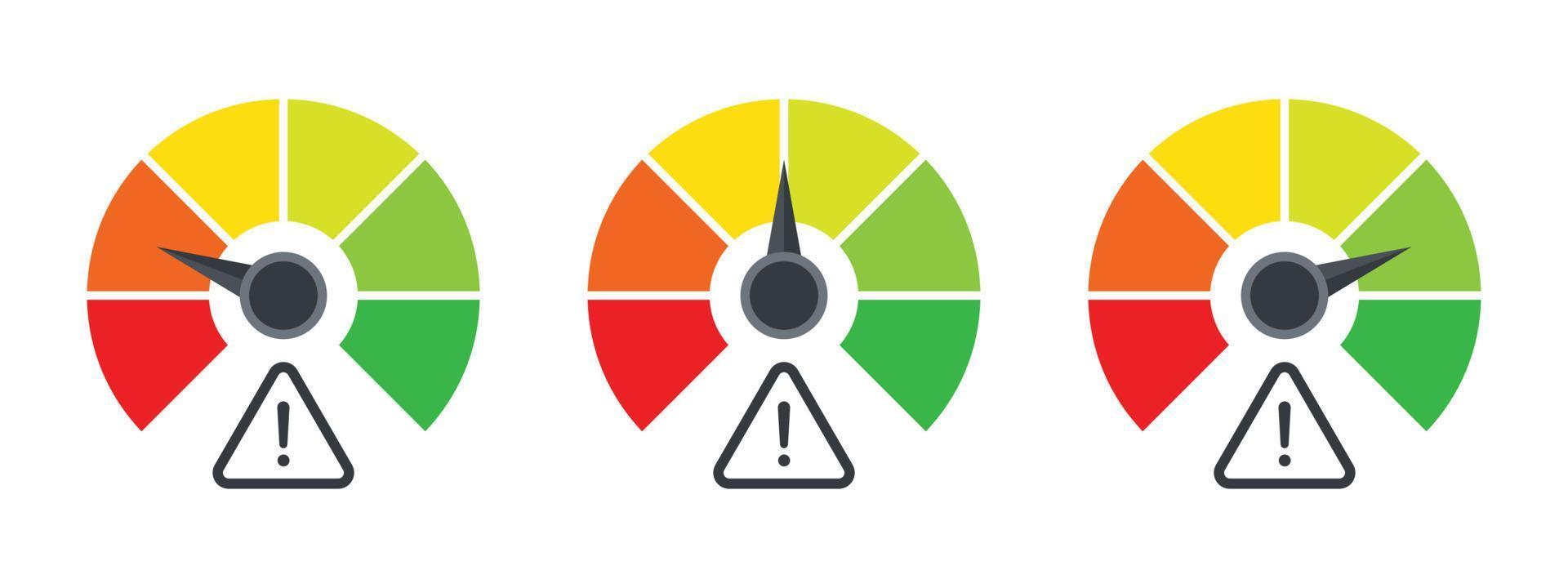 Risk icons. Risk meter. Hi risk low risk. Meter signs. Vector illustration